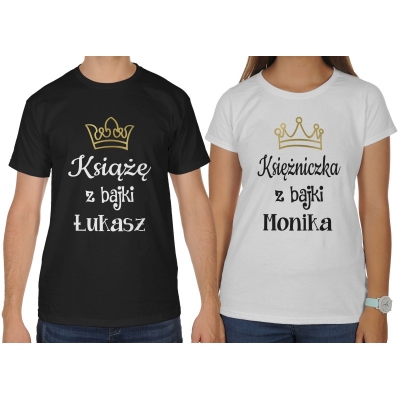 Koszulki dla par zakochanych komplet 2 szt Księżniczka Książe z bajki + imię
